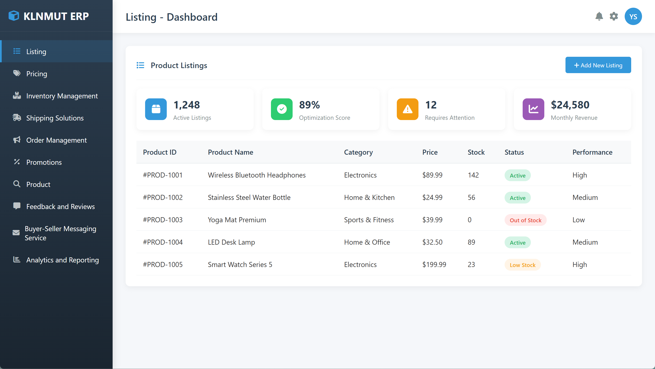 Listing Management Interface
